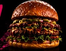 Smash Burger Stock Spec mit Salat, Tomaten, Zwiebeln und Pickles